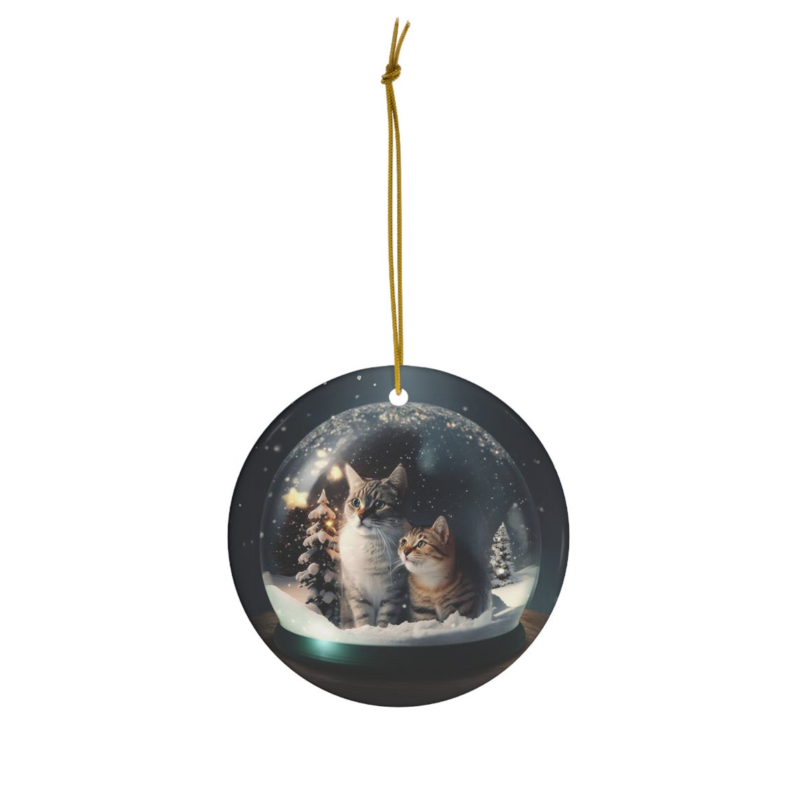 Cat Snow Globe Ceramic Christmas Ornament, Cat Lover Gift, Cat Holiday