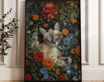 リンクスポイントシャム猫の肖像画 ウォールアートプリント 水彩画