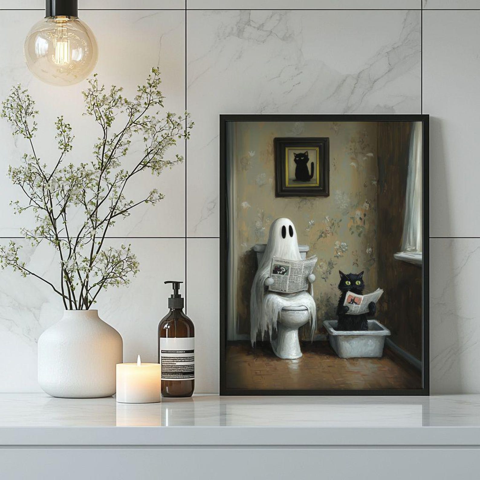 Ghost and Black Cat in Bathicone Poster