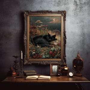 黒猫のベルベット画：ゴシック・ビクトリア朝の動物プリント - Etsy 日本