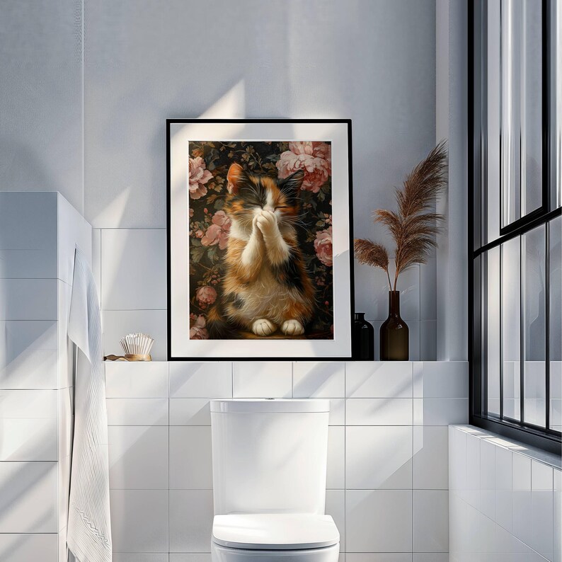 Funny Cat Bathroom Poster, Toilet Humor Wall Art, Funny Bathroom Decor ...