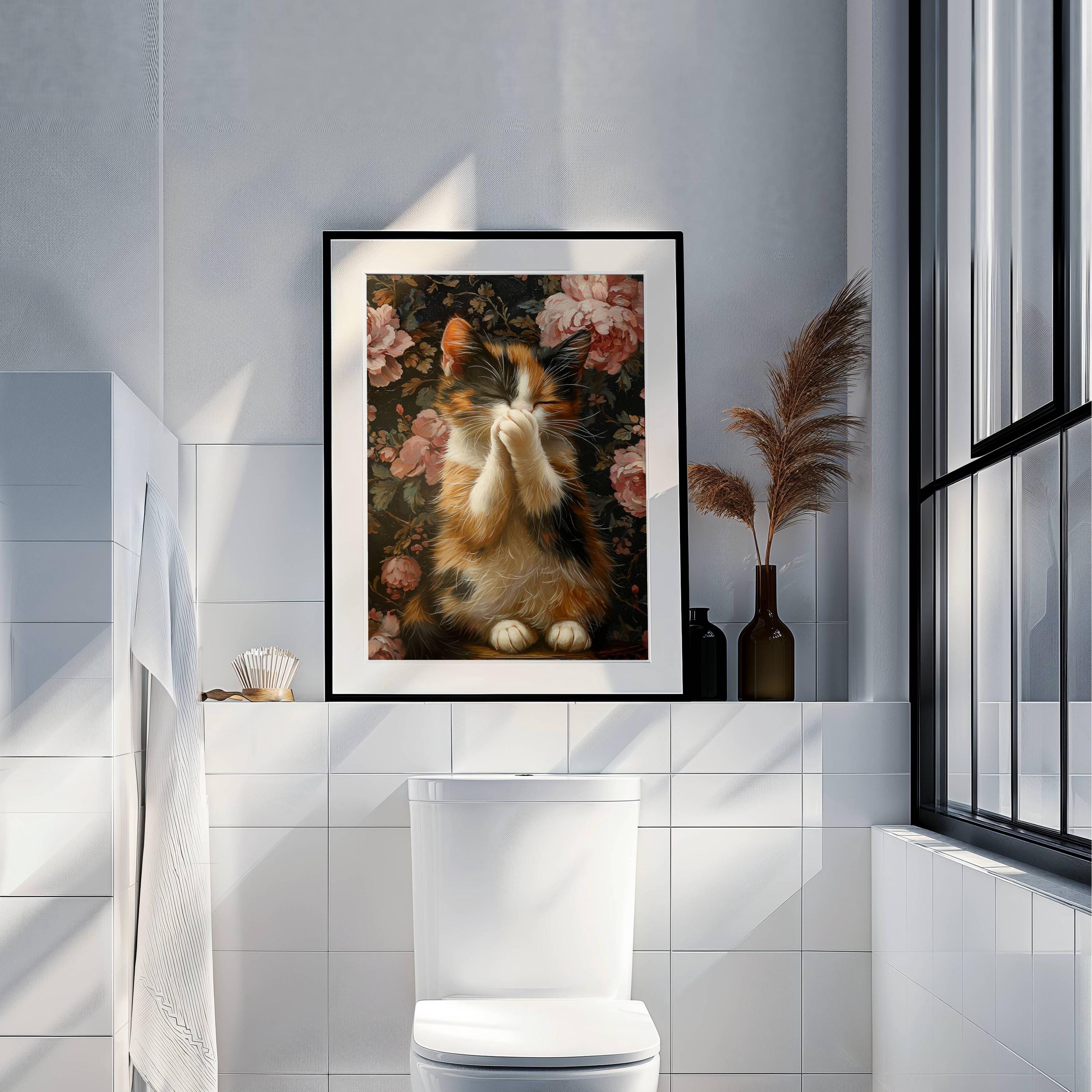 Funny Cat Bathroom Poster, Toilet Humor Wall Art, Funny Bathroom Decor ...