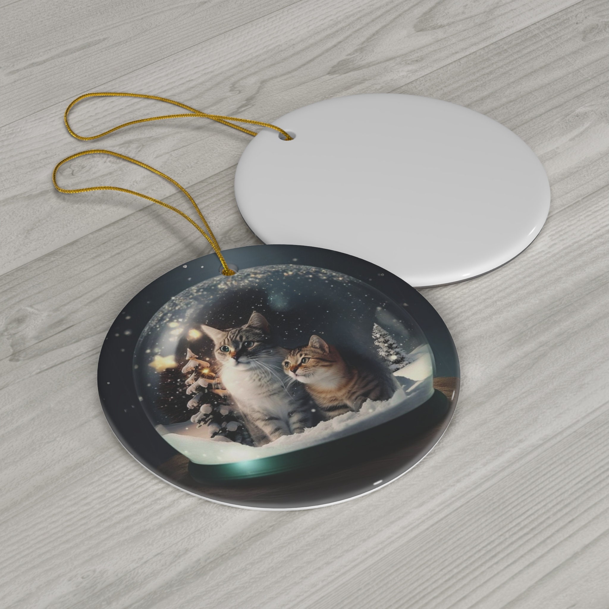Cat Snow Globe Ceramic Christmas Ornament, Cat Lover Gift, Cat Holiday