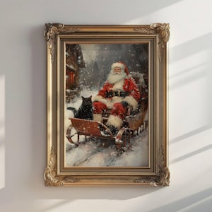水彩画 クリスマス鹿の絵画 – ヒイラギの葉と赤い帽子の素朴なホリデー