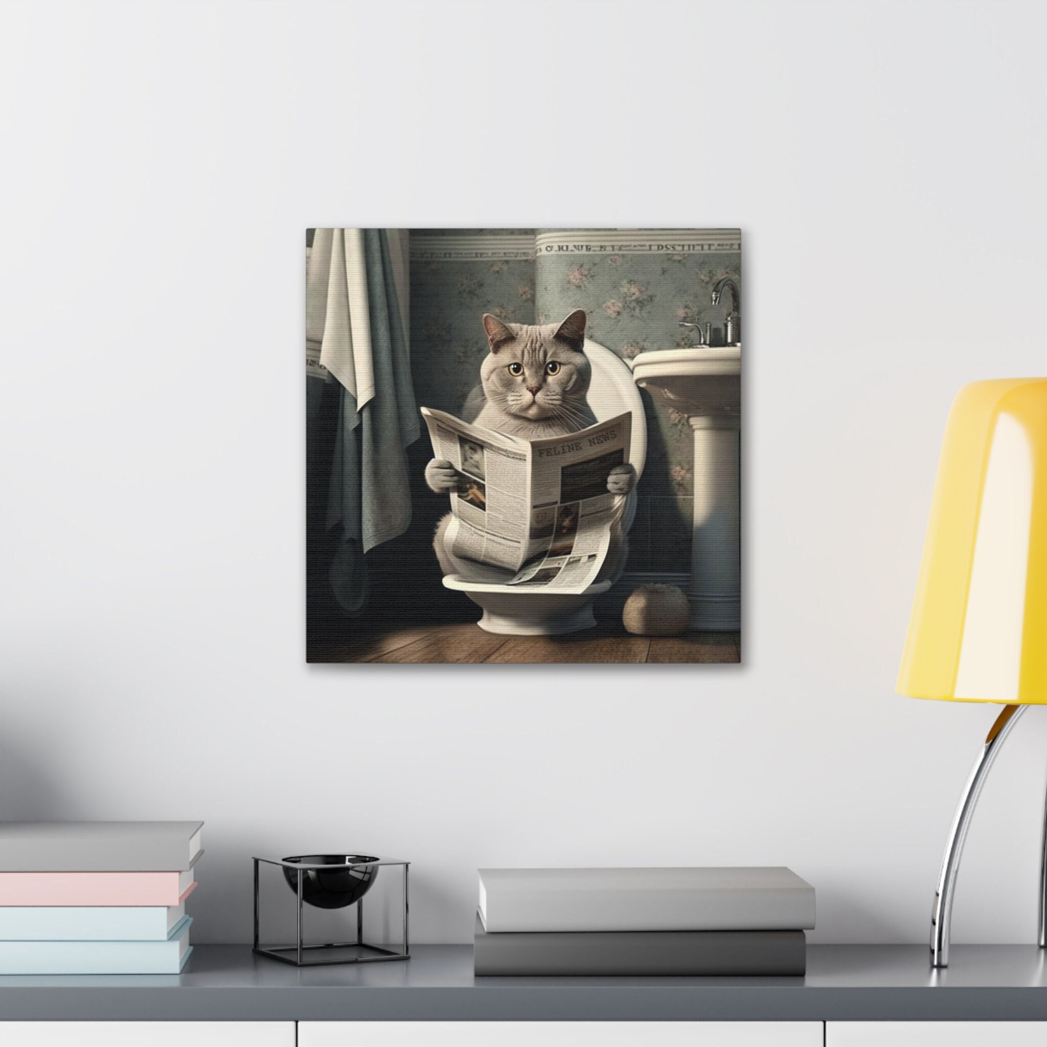 Cat Bathroom Wall Art Canvas Cat Lover Gift Funny Kitty - Etsy