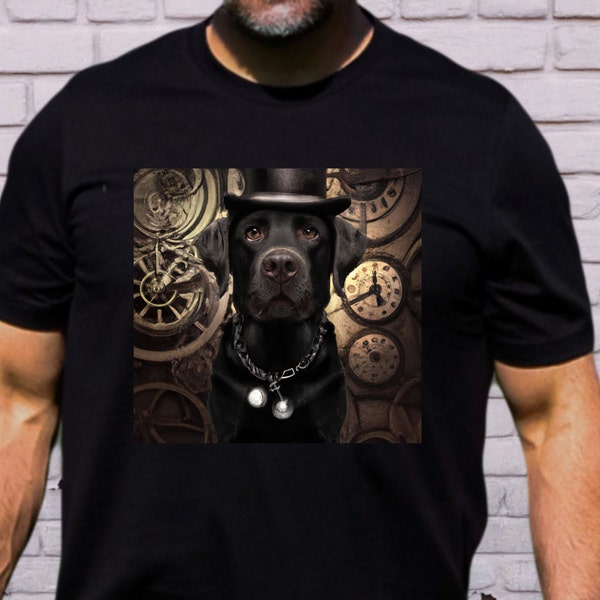 Steampunk schwarzer Labrador Retriever T-Shirt, schwarzes Labrador Steampunk T-Shirt, Labrador Mama Shirt, Labrador Papa T Shirt, Hundeliebhaber Tshirt