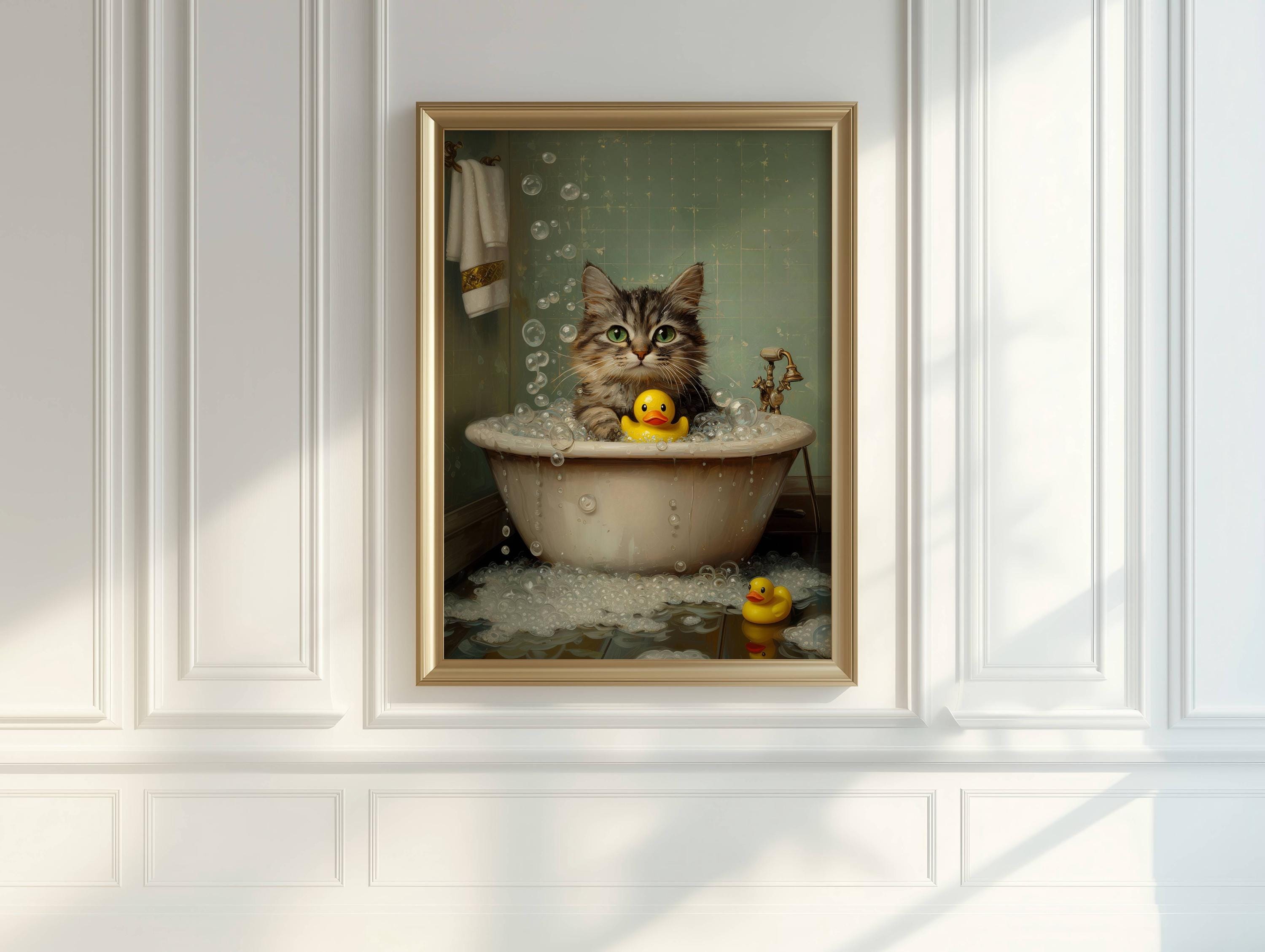 Tabby Kitten in Bubble Bath Poster, Cute Cat Bathroom Decor, Cat Lover ...