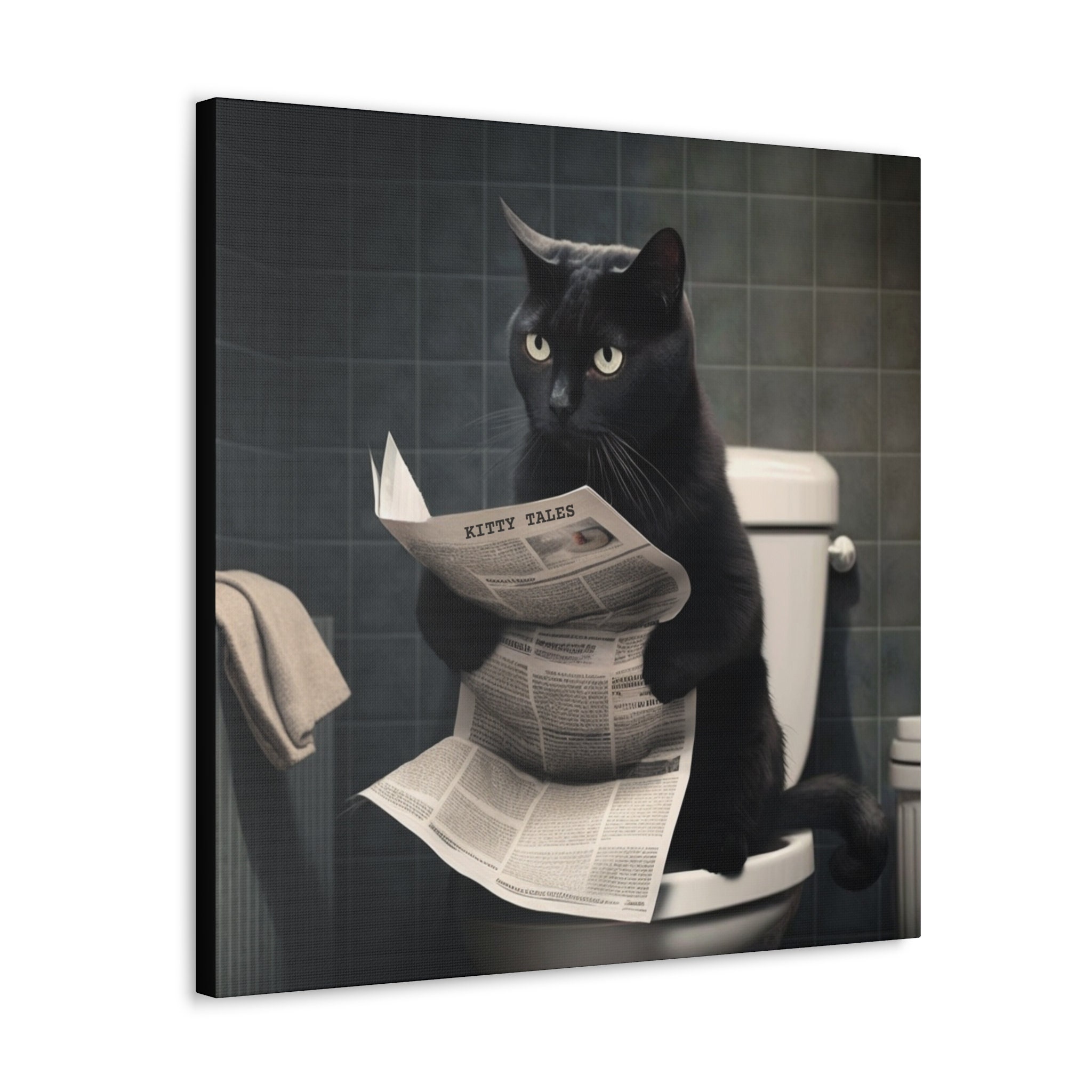 Black Cat Bathroom Wall Art Canvas, Cat Lover Wall Art Gift, Funny Cat