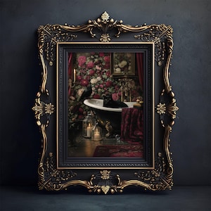 Black Cat and Raven Bubble Bath Poster, Victorian Gothic Wall Art, Witchy Bath Decor, Moody Whimsigoth Print, Occult Cat Lover Gift UNFRAMED