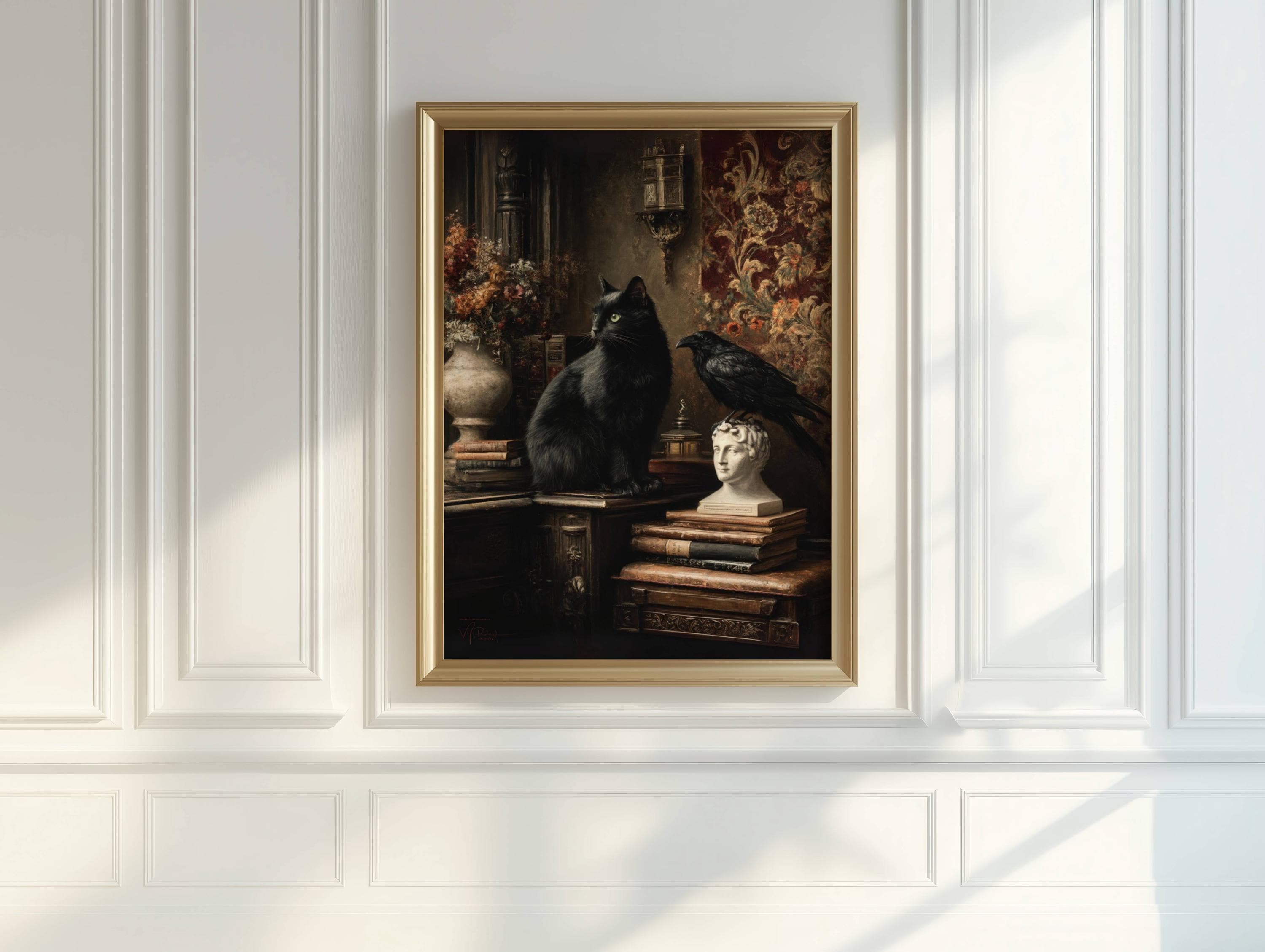 Black Cat and Raven Dark Academia Poster, Victorian Gothic Wall Art ...