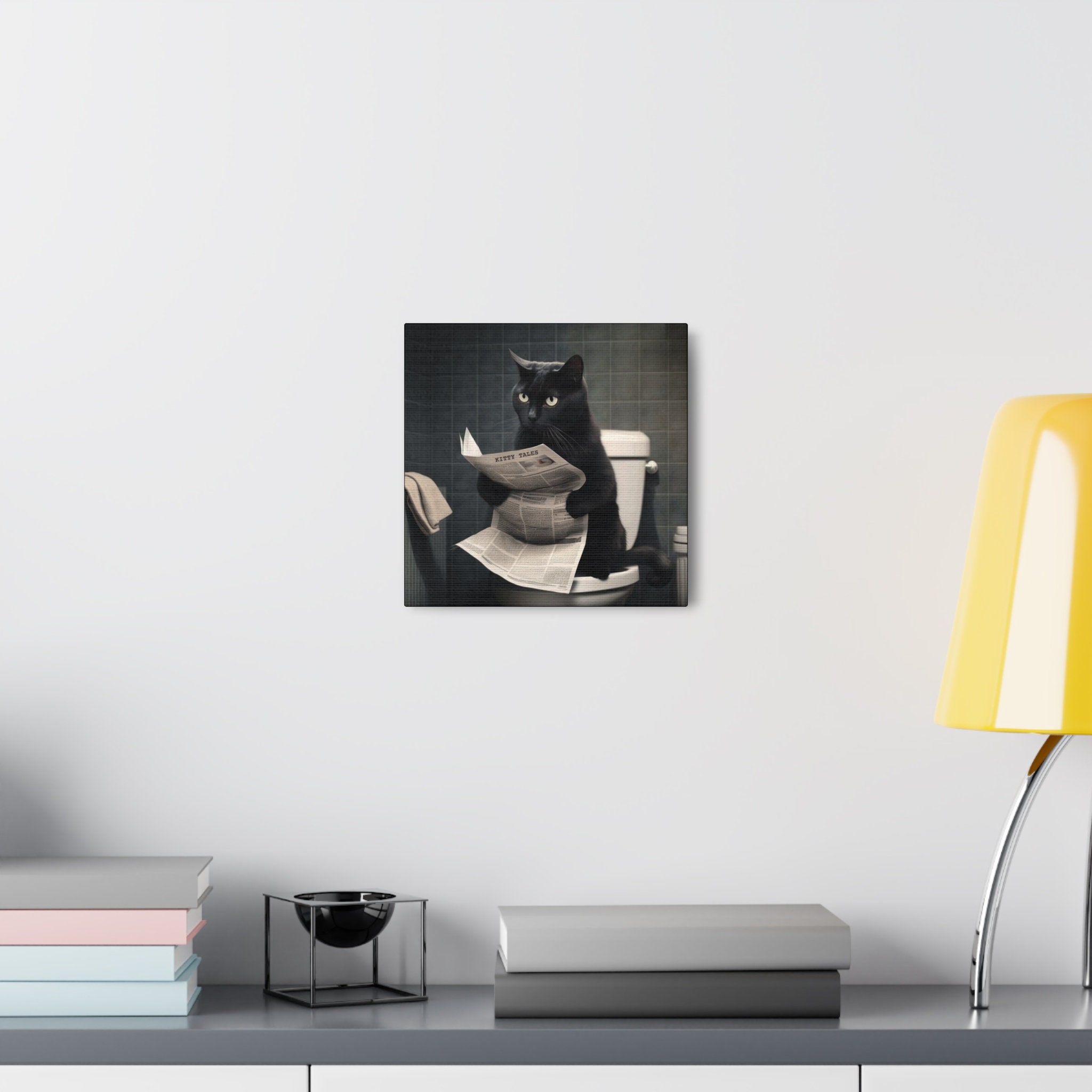 Black Cat Bathroom Wall Art Canvas, Cat Lover Wall Art Gift, Funny Cat ...