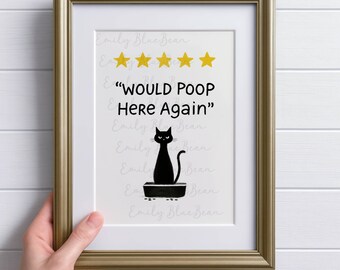 Funny Cat Bathroom Would Poop Here Again DIGITAL DOWNLOAD, Cat PRINTABLE Wall Art