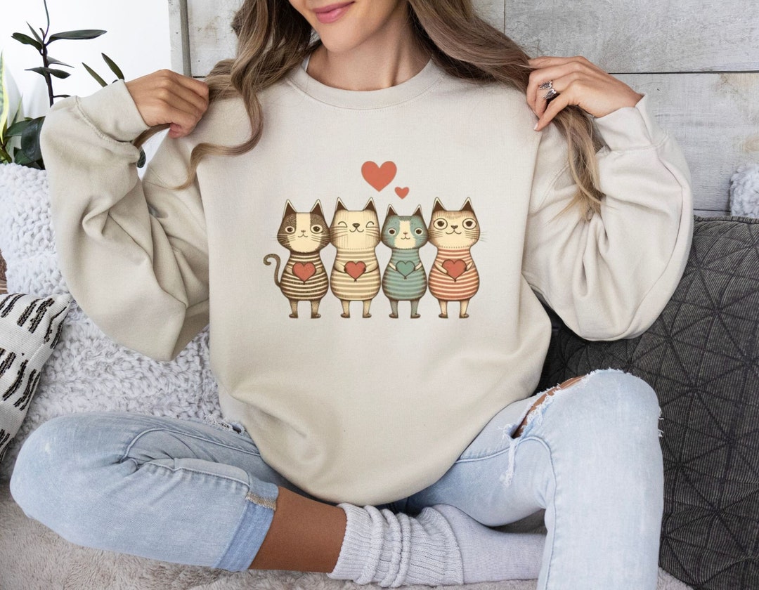 Valentine's Day Retro Cat Lover Sweatshirt Valentine Gift Etsy
