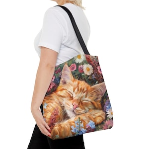 Ginger Cat Tote Bag, Cat Lover Reusable Bag, Cute Kitty Tote, Cat Mom Gift Bag