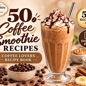 50 recept på kaffesmoothies | Receptbok för kaffeälskare | Iskaffe, mocha och proteinsmoothies | Digital PDF-nedladdning