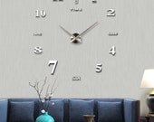 3D Clock Wall Décor Sticker - Silver Mirror (39 x 39 x 1.96 inches)