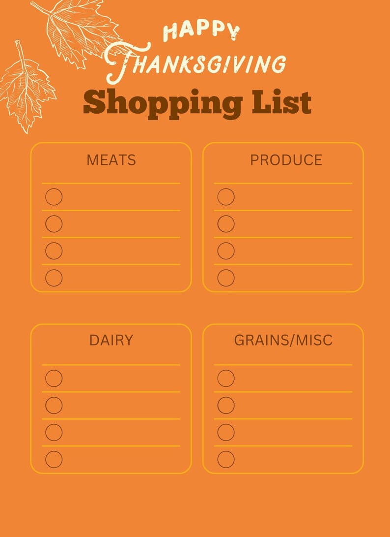 THANKSGIVING DAY Shopping List Printable image 1