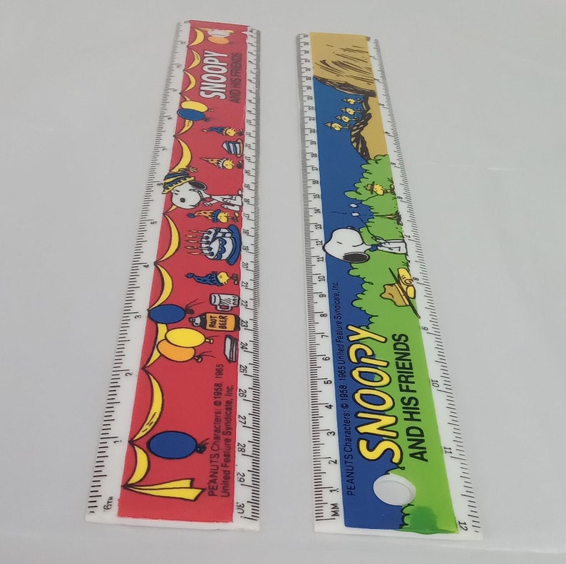 Vintage 2 Snoopy rulers, Peanuts classic retro stationery pair of ...