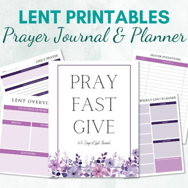 Lent Printable Prayer Journal & Prayer Planner for Daily Devotions Reflections, 40 Days of Lent Easter Countdown, Lent Activities Planner