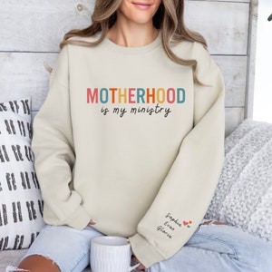 Custom Mama Sweatshirt with Kids Names on Sleeve, Christian Crewneck Sweatshirt, Personalized Mom Sweatshirt, Christian Mama Sweatshirt