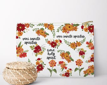 Come Holy Spirit Catholic Accessory Pouch: Floral Confirmation Gift