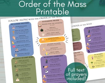 Order of the Catholic Mass Printable for Kids w/ Call & Response + Prayer Guides, Catholic Worship Aid