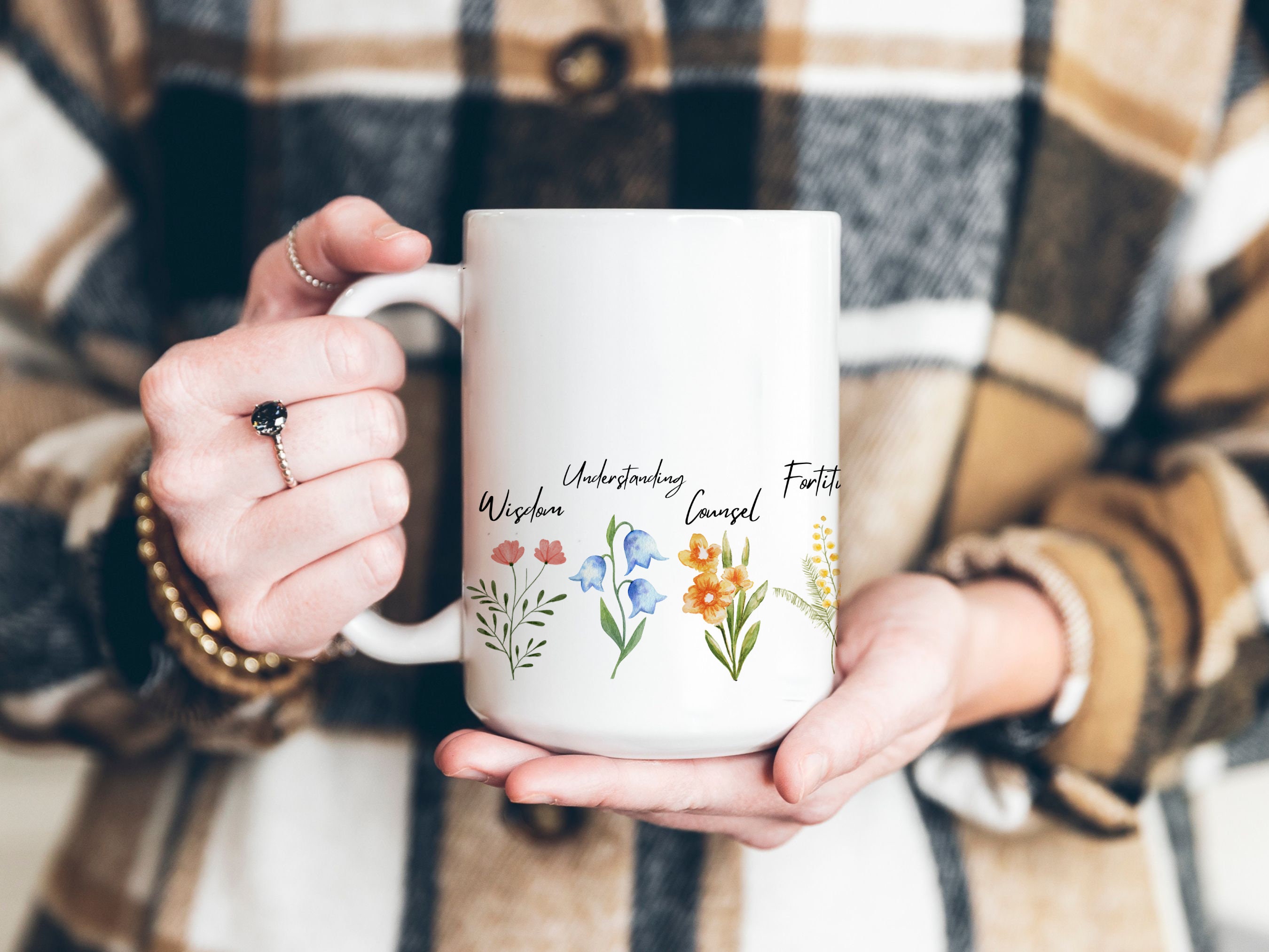 Gifts of the Holy Spirit Catholic Coffee Mug, Adoration Mug, Confirmation Gift for Girls, Adult Baptism Gift, Flower Mug Gift for Grandma