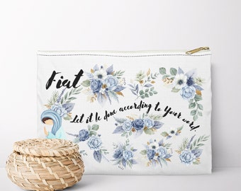 Fiat Floral Catholic Zipper Pouch: Blue Flower Mass Bag