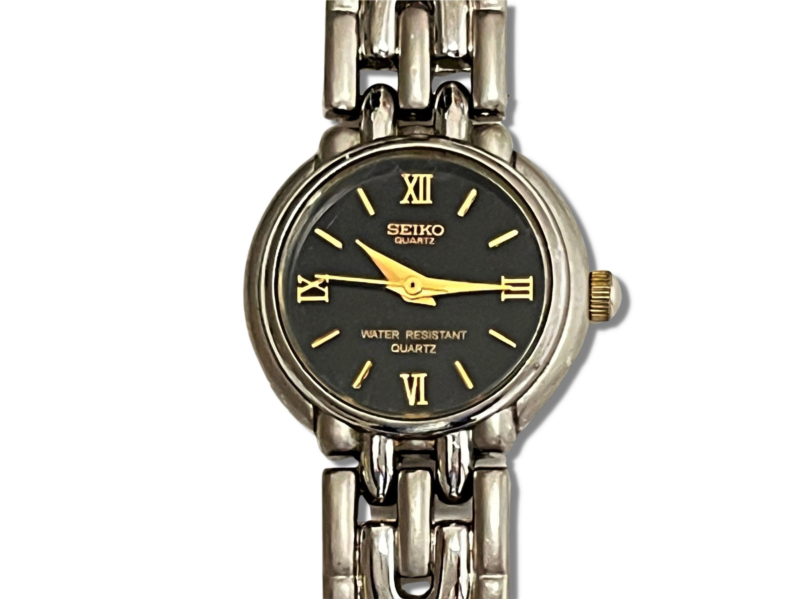 Women's Watch, Ladies Vintage Seiko Round Black Watch With
