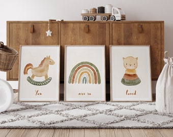 Baby room wall art | FREE UK POSTAGE | playroom print | nursery décor |  Boho Nursery | Gender neutral nursery | You are so loved | set of 3