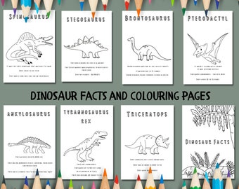 Dinosaur Coloring Pages: Fun Facts Learning Worksheets (Digital Download)