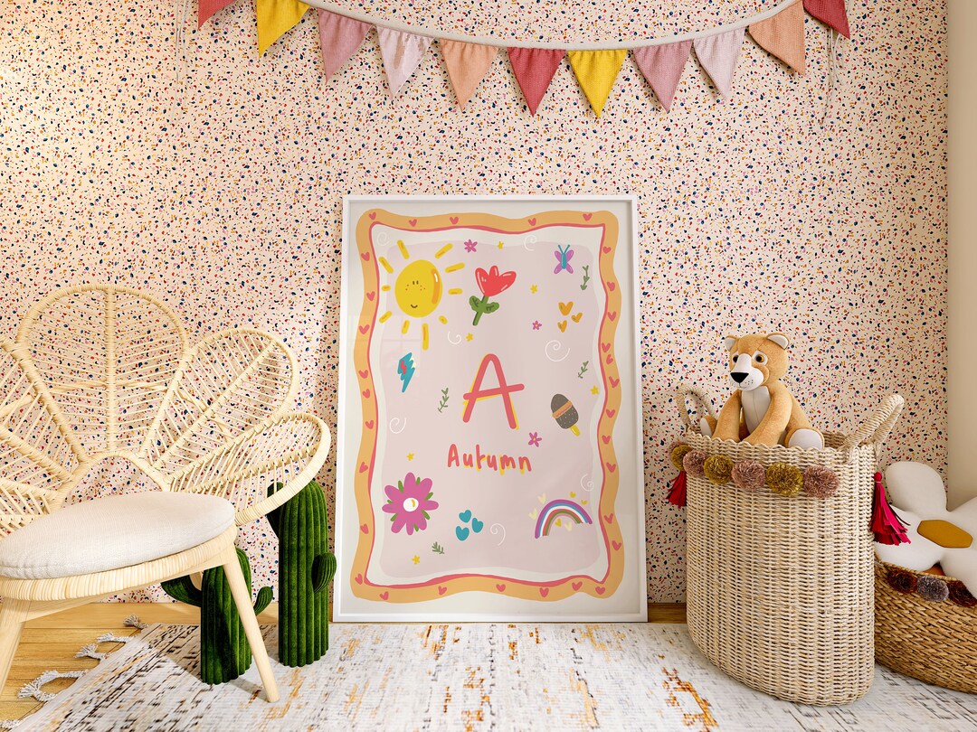 Sunshine Initial Nursery Print | Personalised Name Art (digital ...