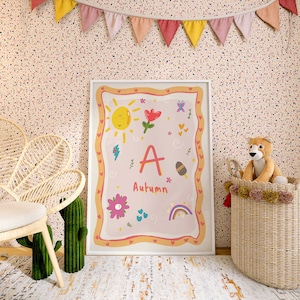Impresión de nombre personalizada inicial "Bright and Fun Sunshine" / Regalo para bebé nuevo / Arte infantil / Impresiones personalizadas para niñas / Impresión infantil