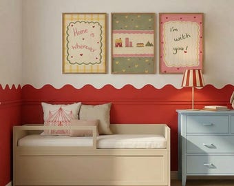 Girls bedroom gallery wall - Set of three nursery prints - Rustic cottage style - loving quote