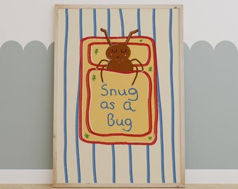 Snug as a bug -  Bright BOYS Room - Toddler Poster - Playroom Print - modern toddler decor