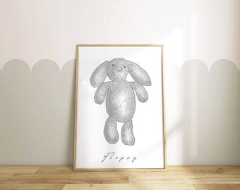 Childhood Teddy Portraits | Toddler Birthday Gift | Children's prints | Playroom Art | Christening Gift | Favourite teddy drawing | A4 | A3