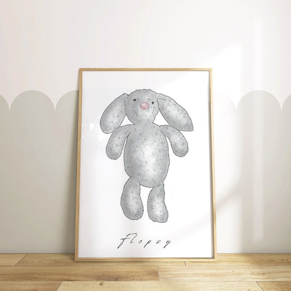 Childhood Teddy Portraits | Toddler Birthday Gift | Children's prints | Playroom Art | Christening Gift | Favourite teddy drawing | A4 | A3