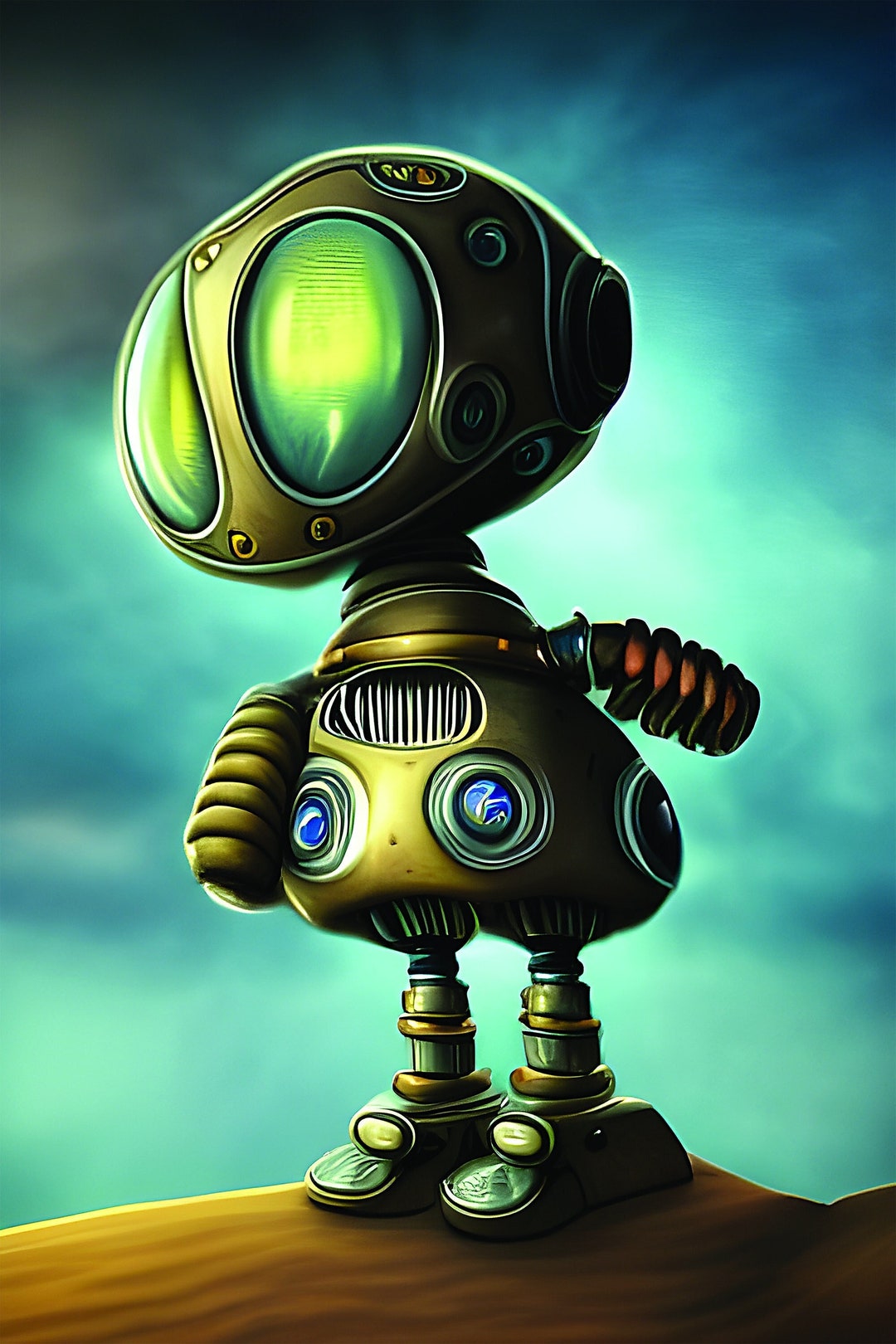 Adorable Green Alien Robot Steampunk Art Print T-shirt - Etsy