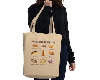 French Pastry Tote Bag, Reusable Shopping Bag, Gift for Chef or Baker, Gift Bag, Food Lovers Tote Bag