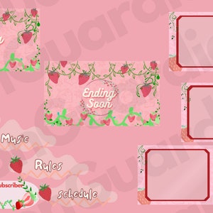Cute Pretty Pink Strawberry Themed Twitch Overlay for Streaming