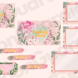 Pretty Watercolor Themed Floral Plant Twitch Overlay for Streaming