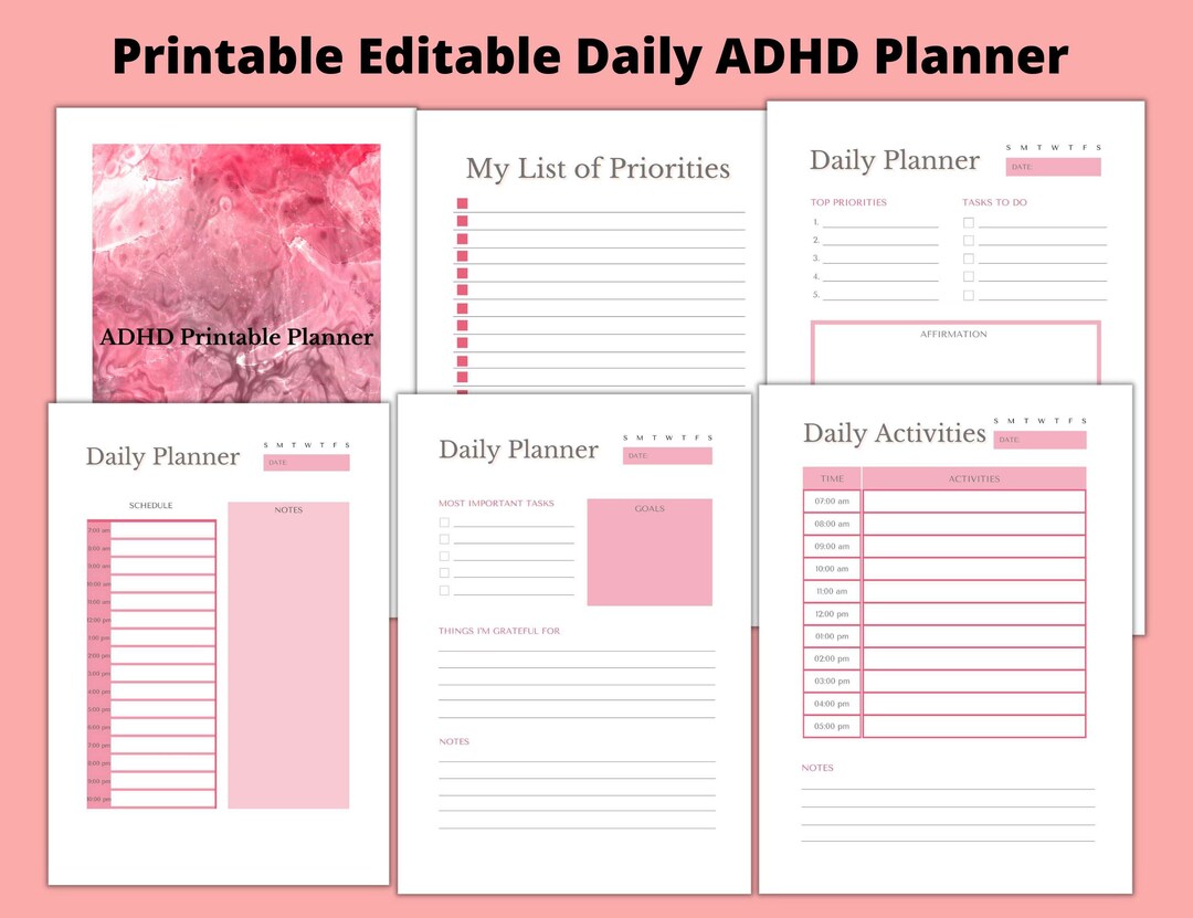 Daily Printable Editable ADHD Planner, A4 Size & US Letter Size - Etsy