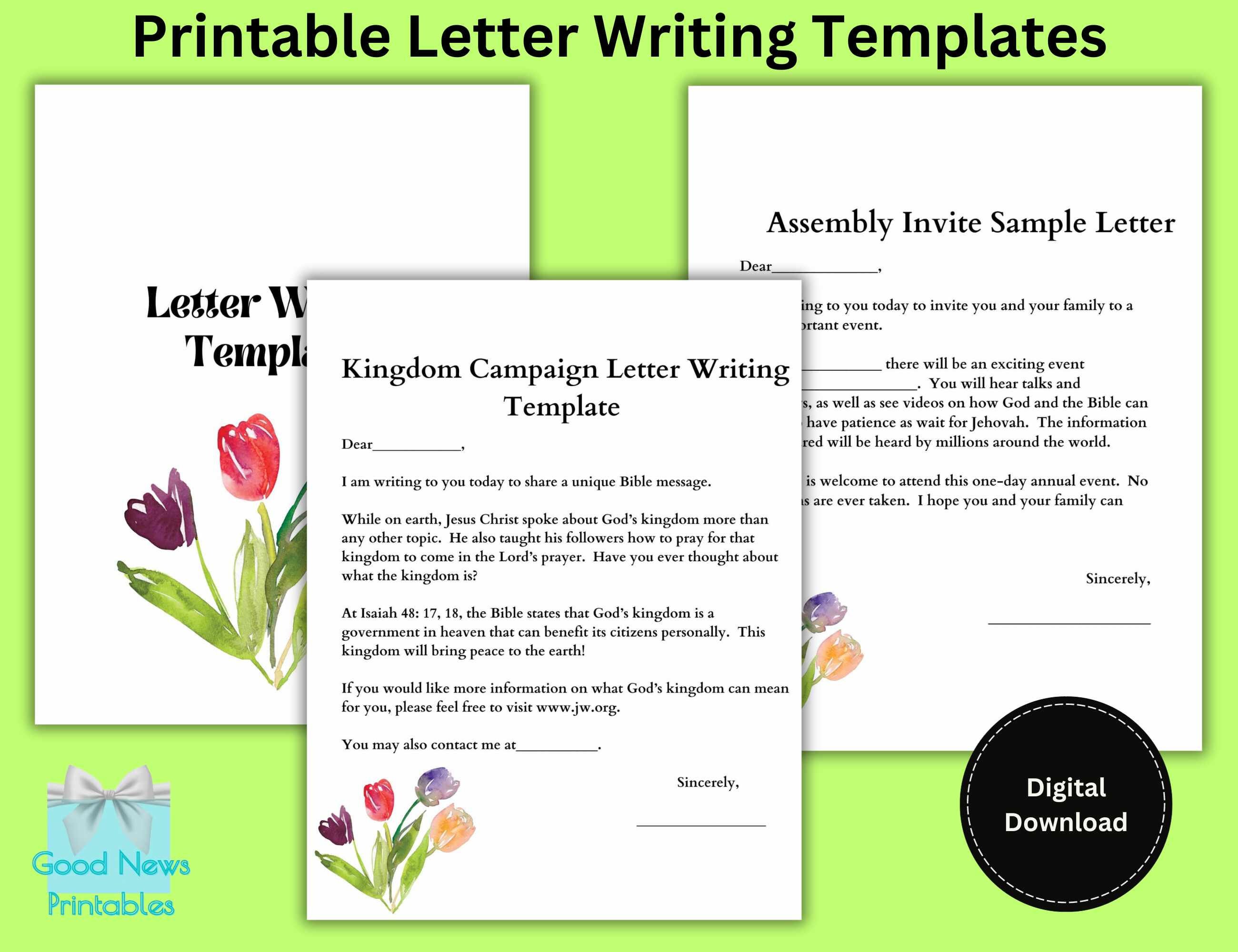 Printable Letter Writing Templates-US Letter & A4 size, Assembly Invite Letters, Kingdom Campaign Letters