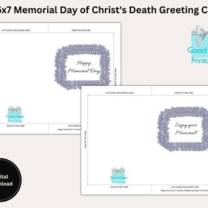 Dos tarjetas de felicitación imprimibles del Día Conmemorativo de la Muerte de Cristo de 5 x 7, tamaño Carta de EE. UU.