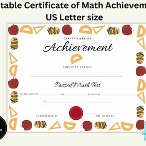 Ausdruckbares Zertifikat über mathematische Fähigkeiten, US Letter Größe