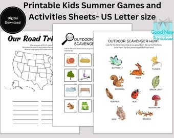 Printable Kids Summer Games & Activities Sheets- US Letter Size