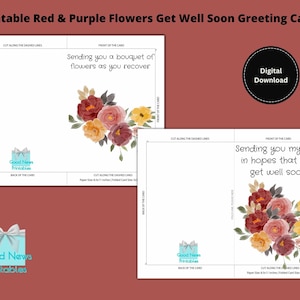 Cartes de vœux imprimables Fleurs rouges et violettes guérissent bientôt
