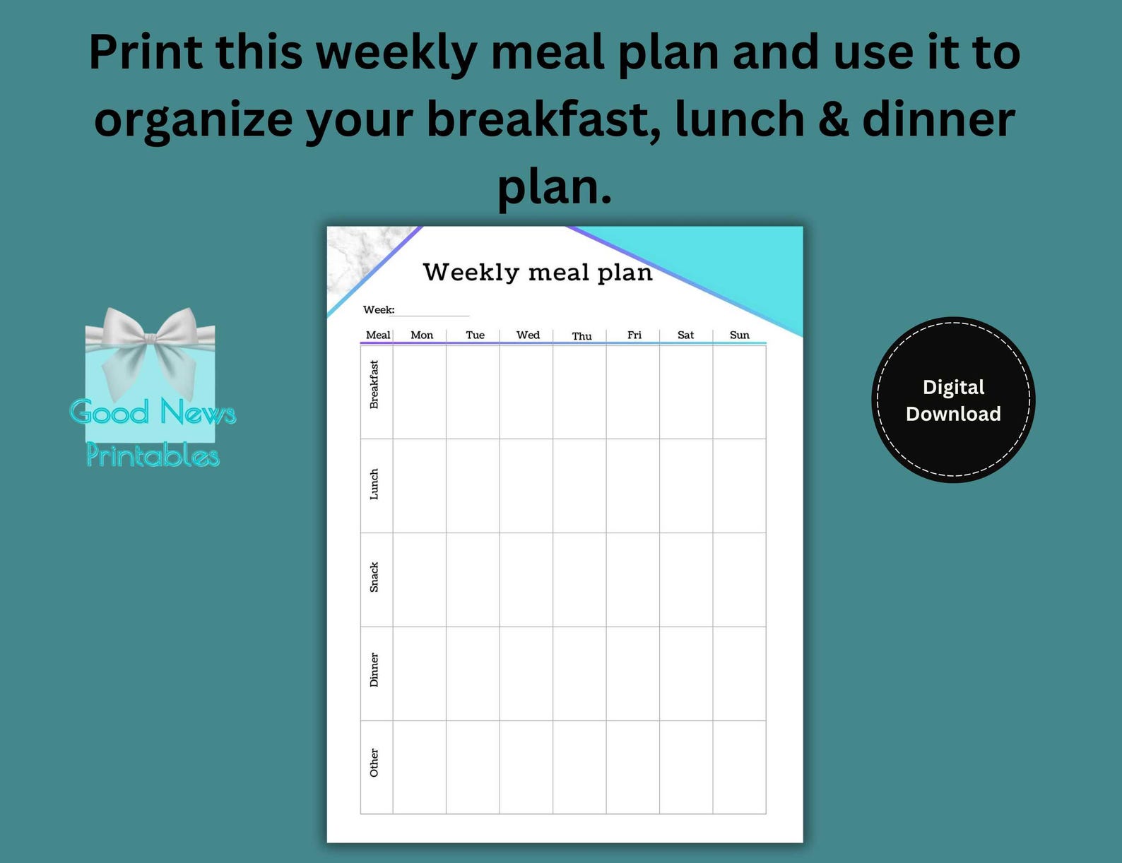 Printable Weekly Meal Planner: US Letter & A4 Sizes (digital Download