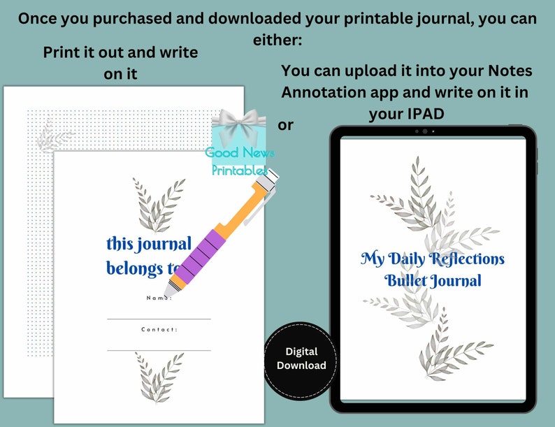 Reflection Notes Design Notebook Editable Printable Daily Reflections Bullet Journal, US Letter & A4 ...