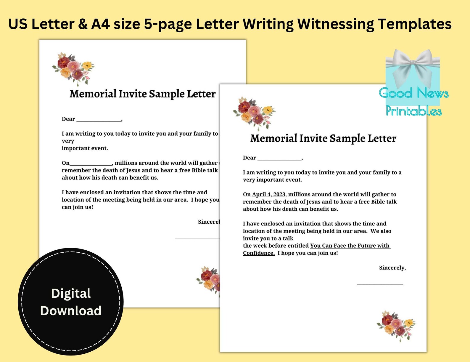 Printable letter writing witnessing templates us letter a4 size etsy